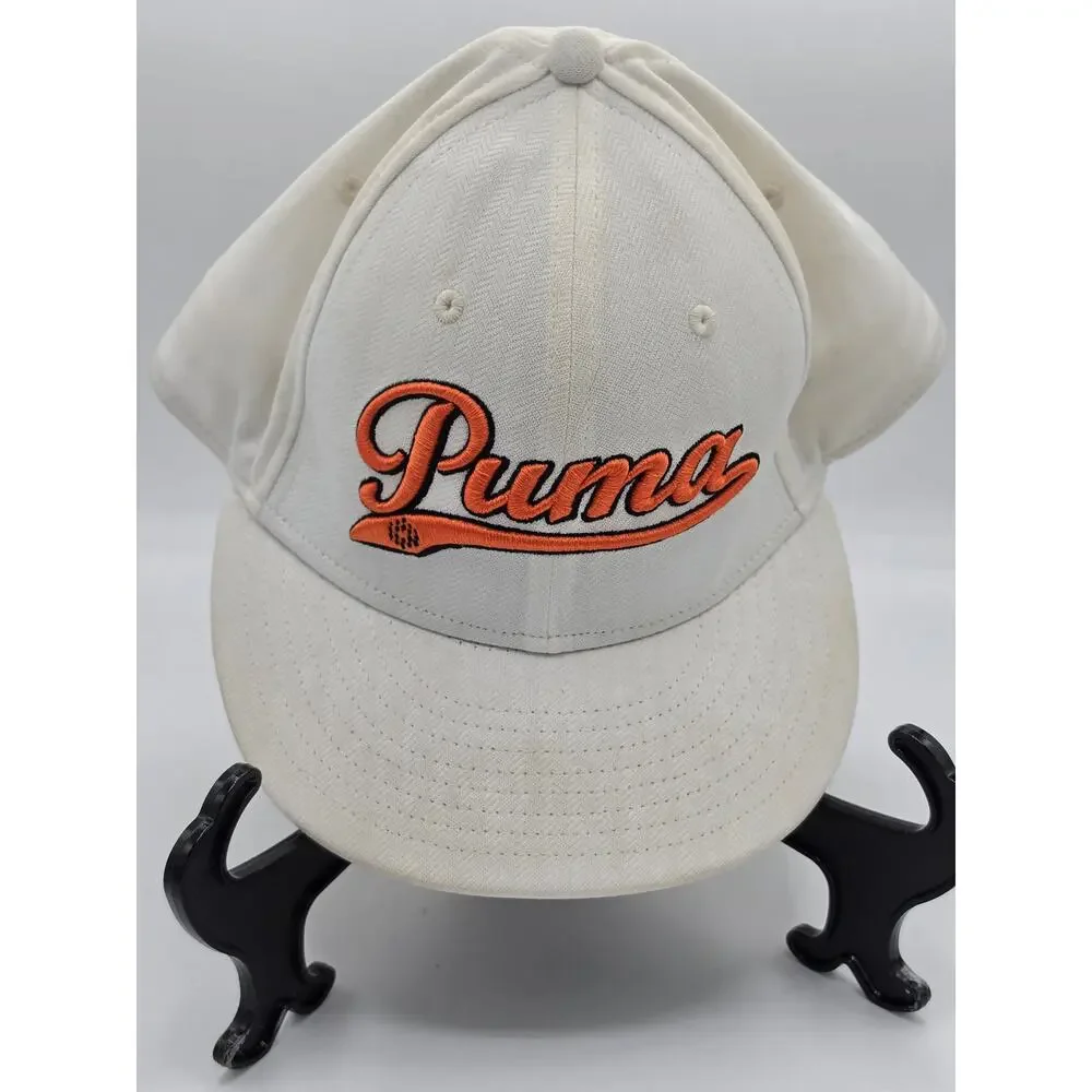 PUMA Golf Script Cap White Orange Retro 3D Embroidered Snapback Hat Rickie